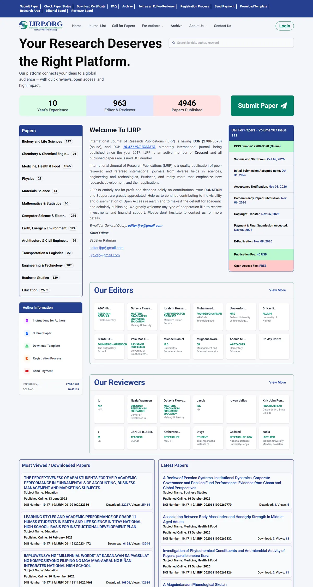 IJRP research journal platform, built by AppifyDevs